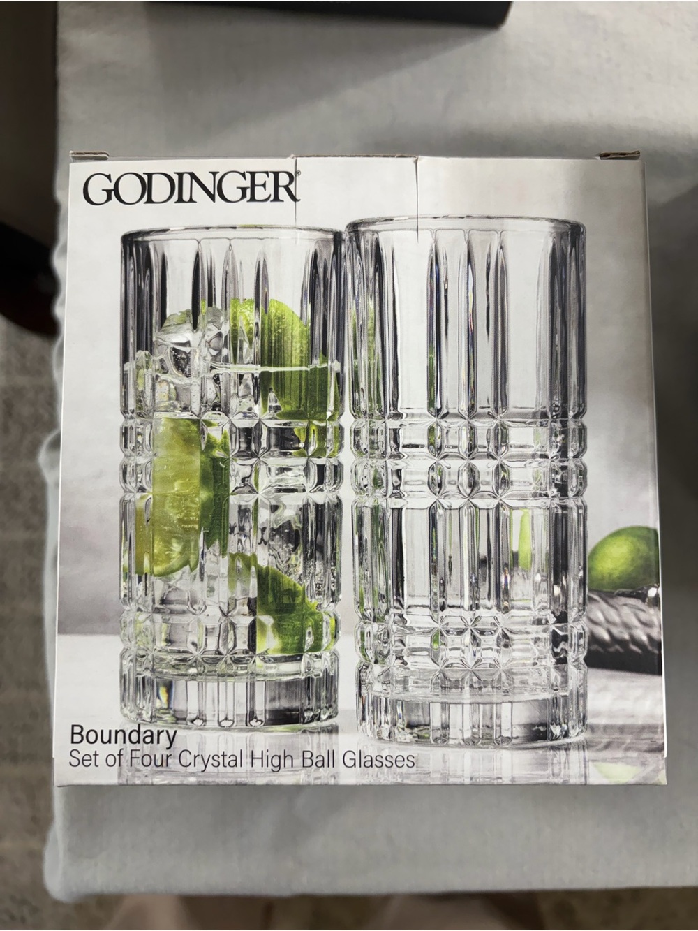 Godinger Clear Crystal Boundary Highball Glasses with Lime Accent